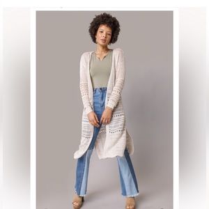 Francescas womens Nicolette Open Pointelle Cardigan Beige size XL